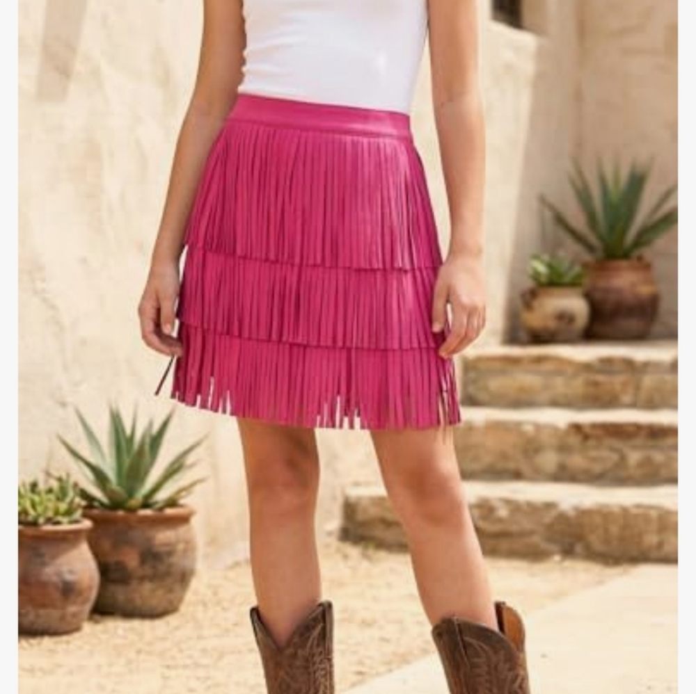 Pink Fringe Skirt Juniors Duede Westerncore  Rancher Coastal Cowgirl XL